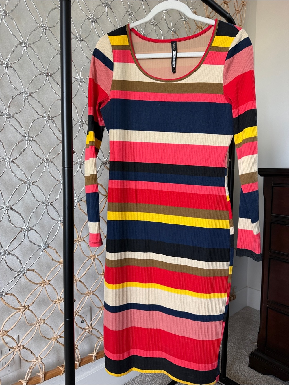 Tracy Reese Bold Multicolor Striped Long-Sleeve Knit Dress